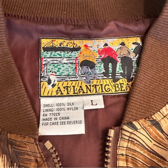 Vintage Silk Animal Print Bomber Jacket by Atlantic Beach Zip Front - Picture 7 of 8